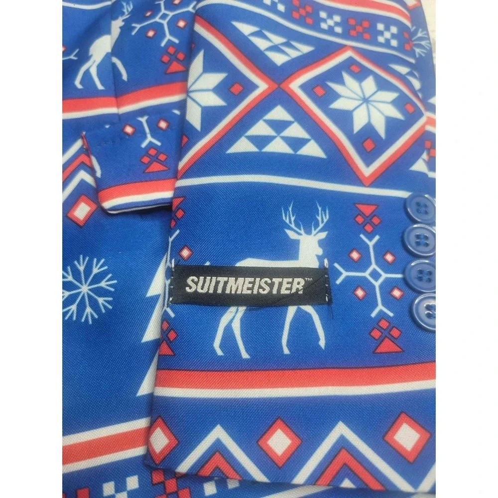 Suitmeister Christmas Blue Nordic 2 Piece Suit + Tie Boy's 12-14Y Holiday